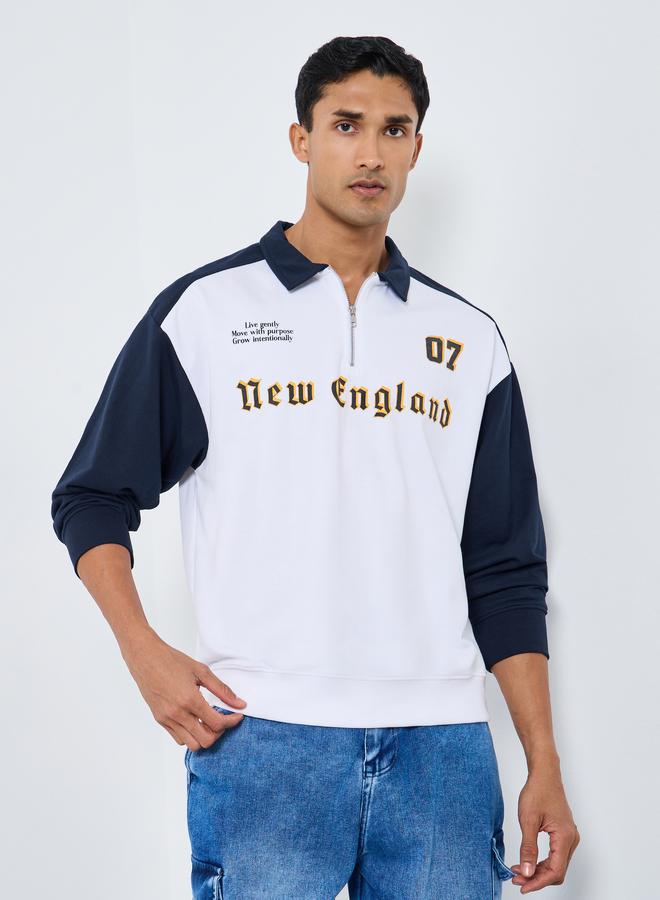 Styli Men New England Graphic Zip Collar Sweatshirt - Image 1